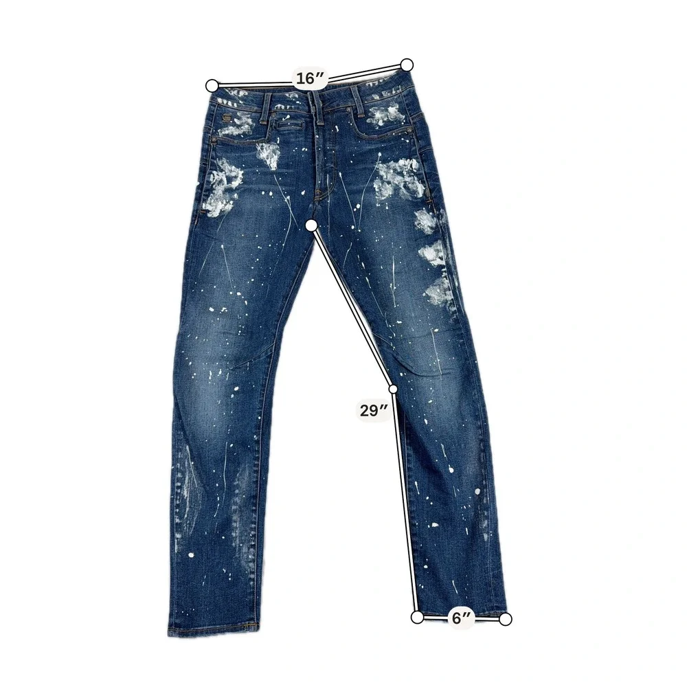 G-Star Raw D-Staq 3D Skinny Paint Splatter Distressed Jeans 29x30‎ Indigo Blue